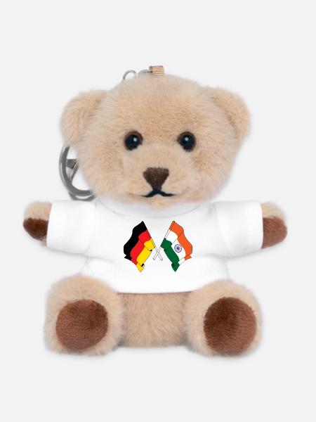 Flagge von Deutschland und Flagge Indien - Teddy Schlüsselanhänger - Weiß