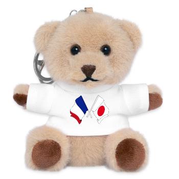 Drapeau de la France et drapeau du Japon - Porte-clés ourson - blanc - Devant