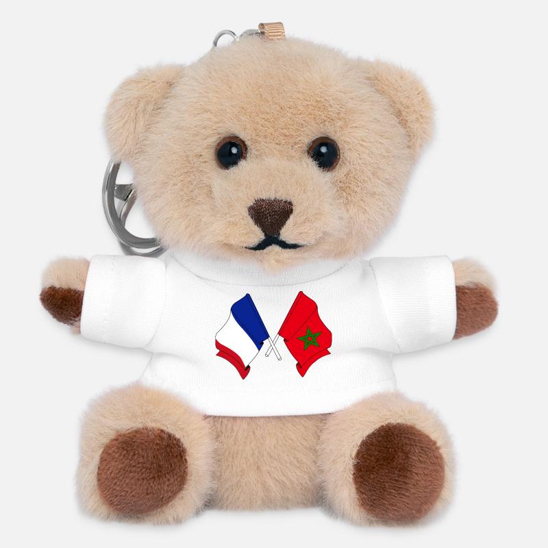 Drapeau de la France et drapeau du Maroc - Porte-clés ourson - blanc