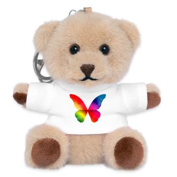 Schmetterling Form in kräftigen Regenbogen Farben - Teddy Schlüsselanhänger - Weiß - Vorne