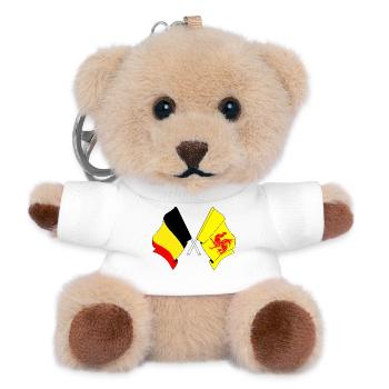 Drapeau de la Belgique, drapeau de la Wallonie - Porte-clés ourson - blanc - Devant