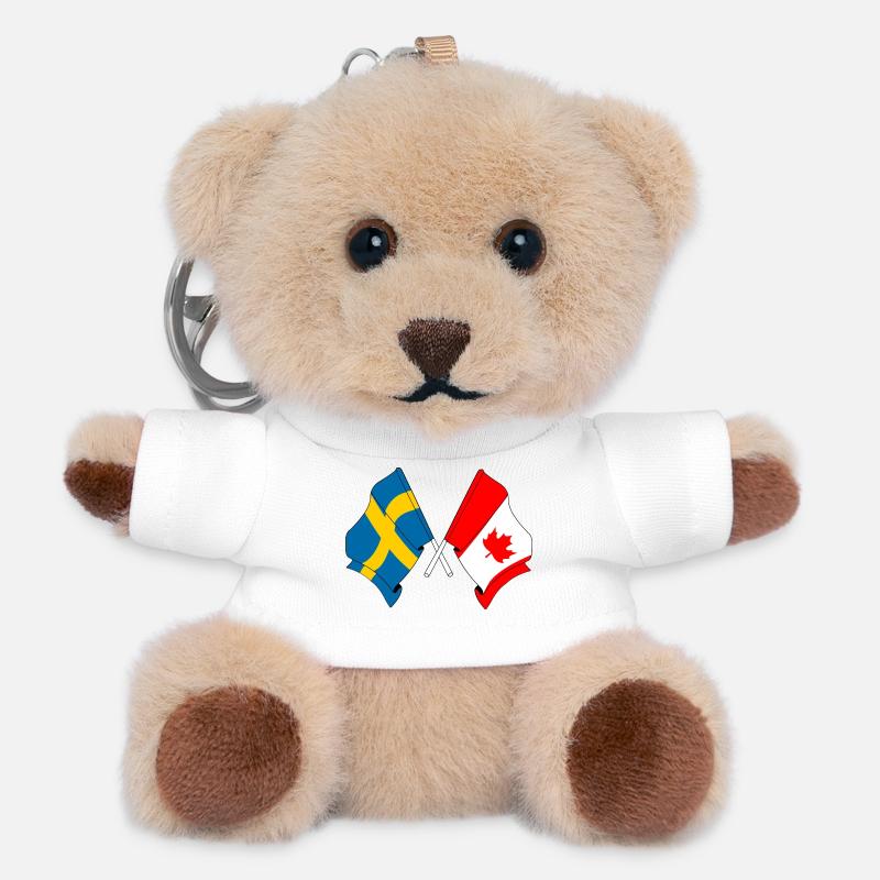Drapeau de la Suède, drapeau du Canada - Porte-clés ourson - blanc