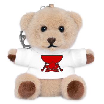 Grill mit Feuer und Holz - Teddy Schlüsselanhänger - Weiß - Vorne