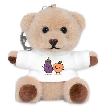 Illustration mignonne d’aubergine et de pêche - Porte-clés ourson - blanc - Devant