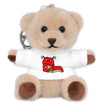 Caterpillar Worm Happy Eating Pizza Salami Fast Food - Teddy Keyring - white - Front