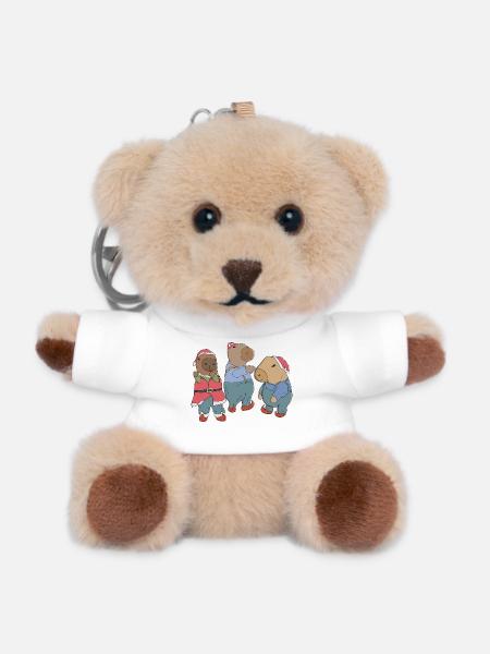 Niedliches Weihnachts-Capybara-Trio im Weihnachtsmann-und-Elf-Outfit - Teddy Schlüsselanhänger - Weiß