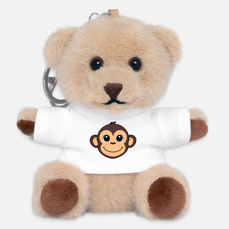 Cheerful Monkey Cartoon - Teddy Keyring - white