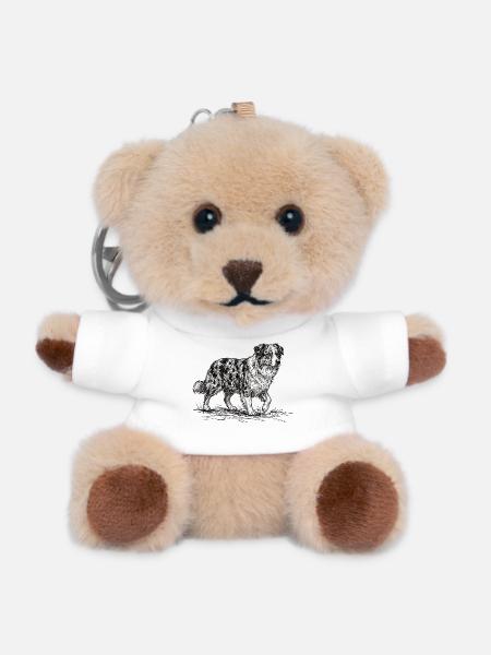 Australian Shepherd Sketch – Hund Design - Teddy Schlüsselanhänger - Weiß
