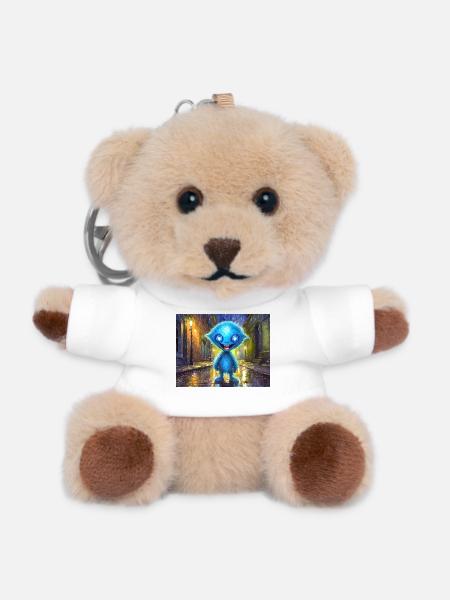 Blue funny and laughing monster - Teddy Keyring - white