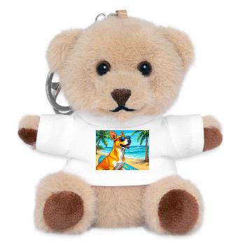 Chien de plage avec planche de surf et lunettes de soleil - Porte-clés ourson - blanc - Devant