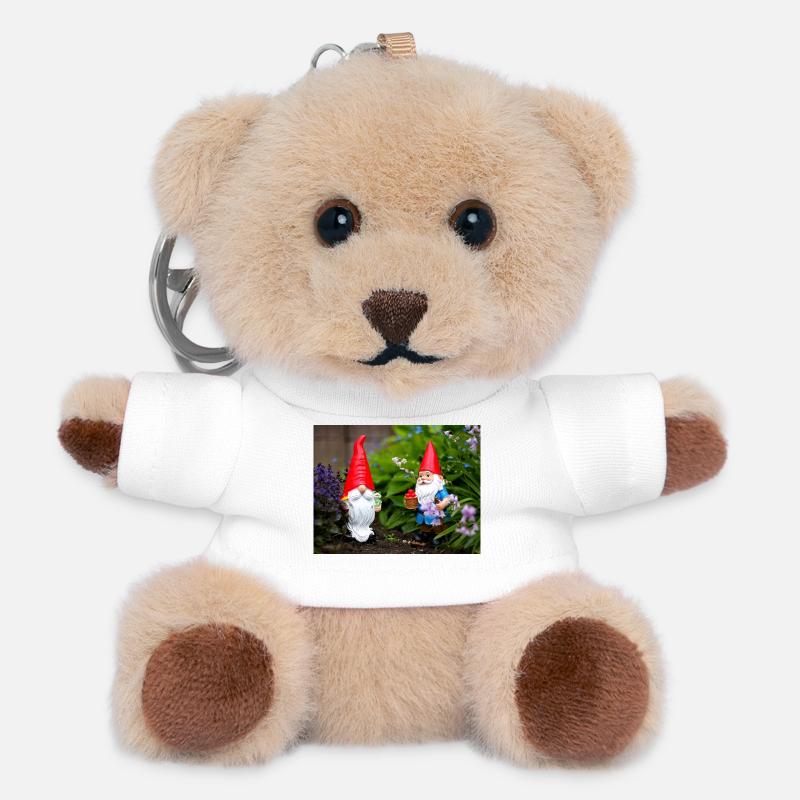 Garden Gnome Red Cap Scene - Teddy Keyring - white