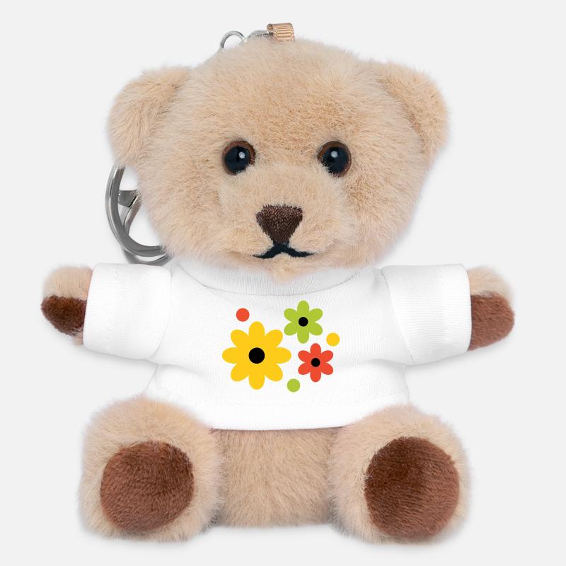 Cheerful Flower Colors Pattern - Flower Power - Teddy Keyring - white