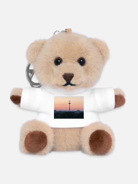 Dämmerungsskyline mit Turm-Silhouette - Teddy Schlüsselanhänger - Weiß