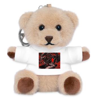 Red Marble Mix Swirl Art - Teddy Keyring - white - Front