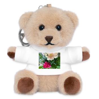 Zartes Pink-Pfirsich Blumenbouquet - Teddy Schlüsselanhänger - Weiß - Vorne