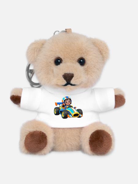 Kleiner Rennfahrer im Go-Kart - Teddy Schlüsselanhänger - Weiß