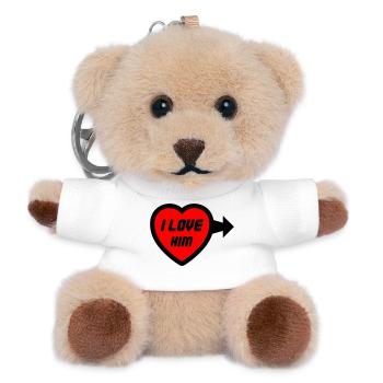 Herz I LOVE HIM Schriftlogo - Teddy Schlüsselanhänger - Weiß - Vorne
