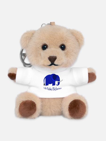Blue Elephant I Love Elephants - Teddy Keyring - white