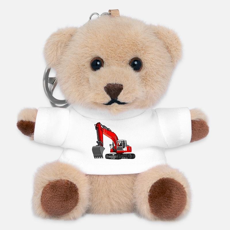 Excavator red - Teddy Keyring - white