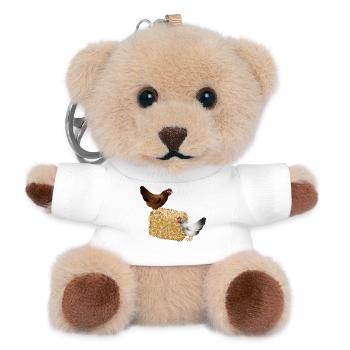 zwei Hühner auf einen Strohballen - Teddy Schlüsselanhänger - Weiß - Vorne