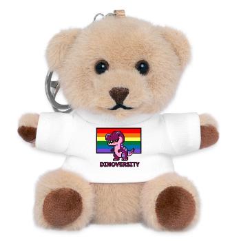 DinoVERSITY - Pixel Art Dinosaurier Pride! 🌈🦖 - Teddy Schlüsselanhänger - Weiß - Vorne