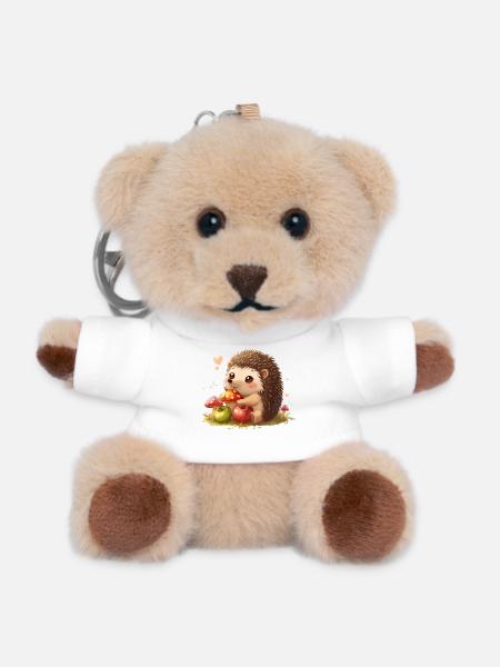 Süßer Igel mit Pilzen und Äpfel - Teddy Schlüsselanhänger - Weiß