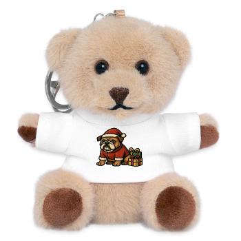 Bouledogue Père Noël Tenue Avec Cadeaux Dessin animé de Noël - Porte-clés ourson - blanc - Devant
