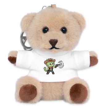 Grüne Cowboykatze mit Pistole - Teddy Schlüsselanhänger - Weiß - Vorne
