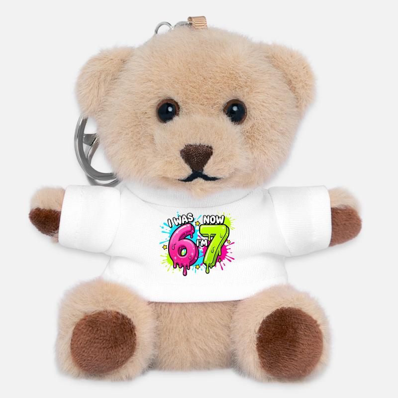 I Was 6 Now Im 7 Birthday Age Design - Teddy Keyring - white