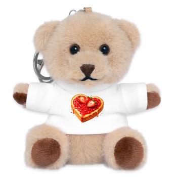 Toast in Herzform mit Erdbeermarmelade  - Teddy Schlüsselanhänger - Weiß - Vorne