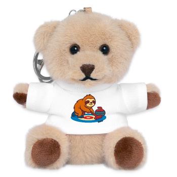 Rollend Faultier auf Besen - Teddy Schlüsselanhänger - Weiß - Vorne