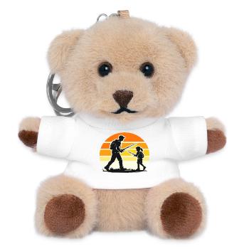 Outdoor Abenteuer Eltern Kind im Retro Look Angler - Teddy Schlüsselanhänger - Weiß - Vorne