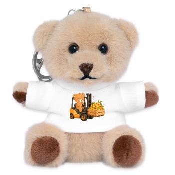 Bär mit Mirabellen auf dem Gabelstapler - Teddy Schlüsselanhänger - Weiß - Vorne