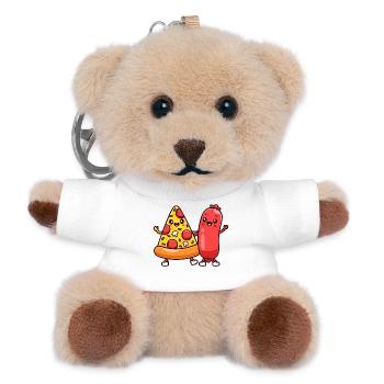 Pizzastück und Wurstfreunde - Teddy Schlüsselanhänger - Weiß - Vorne