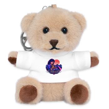 80s Retro Synthwave Bengal Cat - Teddy Keyring - white - Front
