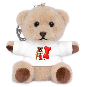 Boxerhund pumpt riesigen Knochenballon - Teddy Schlüsselanhänger - Weiß - Vorne