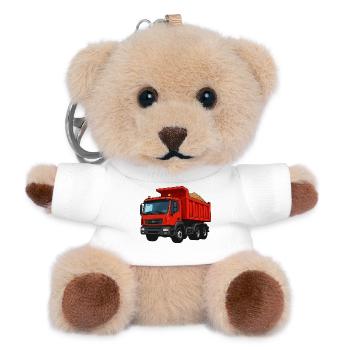 Roter Kipplader Cartoon-Design - Teddy Schlüsselanhänger - Weiß - Vorne