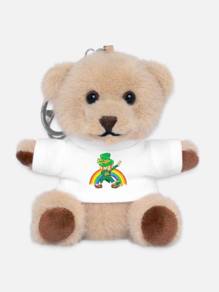 Dancing Leprechaun Dabbing Rainbow - Teddy Keyring - white