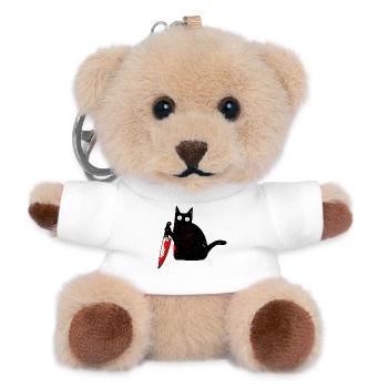 Katze What? lustige schwarze katze mit Messer - Teddy Schlüsselanhänger - Weiß - Vorne