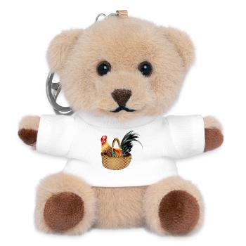 A magnificent colorful rooster sits in a basket - Teddy Keyring - white - Front