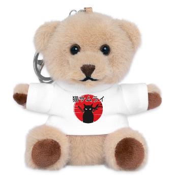 Samurai Kitten Ninja Cat Japanese Vintage Sunset - Teddy Keyring - white - Front
