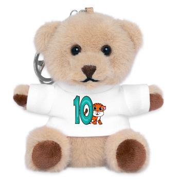 10th Birthday Motif Tiger - ten years - Teddy Keyring - white - Front