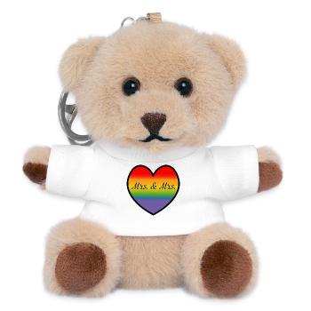 LGBT Mrs and Mrs Regenbogenherz lesbische Hochzeit - Teddy Schlüsselanhänger - Weiß - Vorne