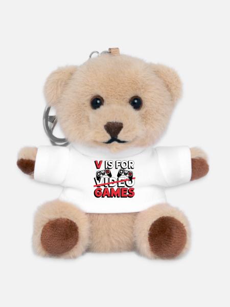 V is for Video Games Graphic - Teddy Keyring - white