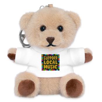 Unterstützen Sie lokale Musik – handgezeichnetes Schild - Teddy Schlüsselanhänger - Weiß - Vorne