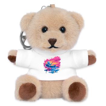 Neonbär im pinken Sonnenuntergangskanu - Teddy Schlüsselanhänger - Weiß - Vorne
