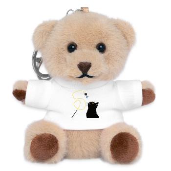 Chat avec canne à pêche jouet - Porte-clés ourson - blanc - Devant