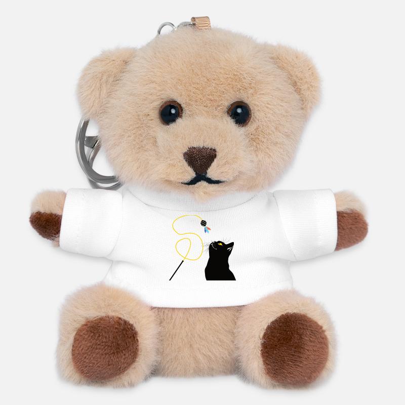 Chat avec canne à pêche jouet - Porte-clés ourson - blanc