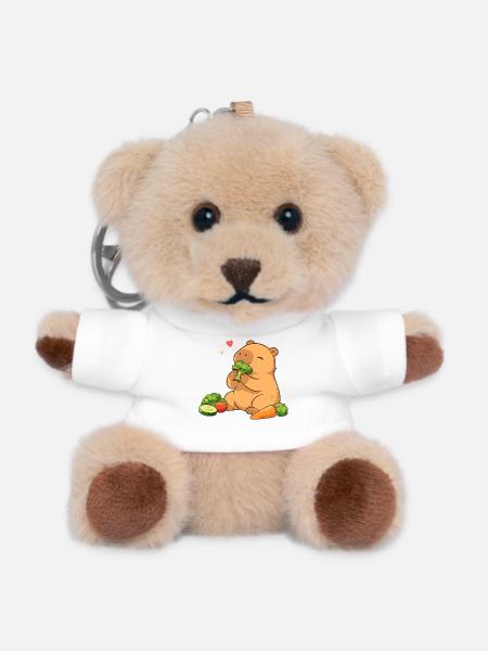 Capybara liebt Gemüse – entspannt & niedlich - Teddy Schlüsselanhänger - Weiß