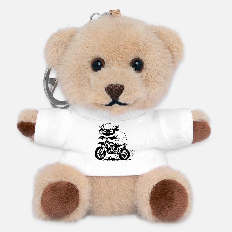 Sheep Motorcycle Cross - Teddy Keyring - white